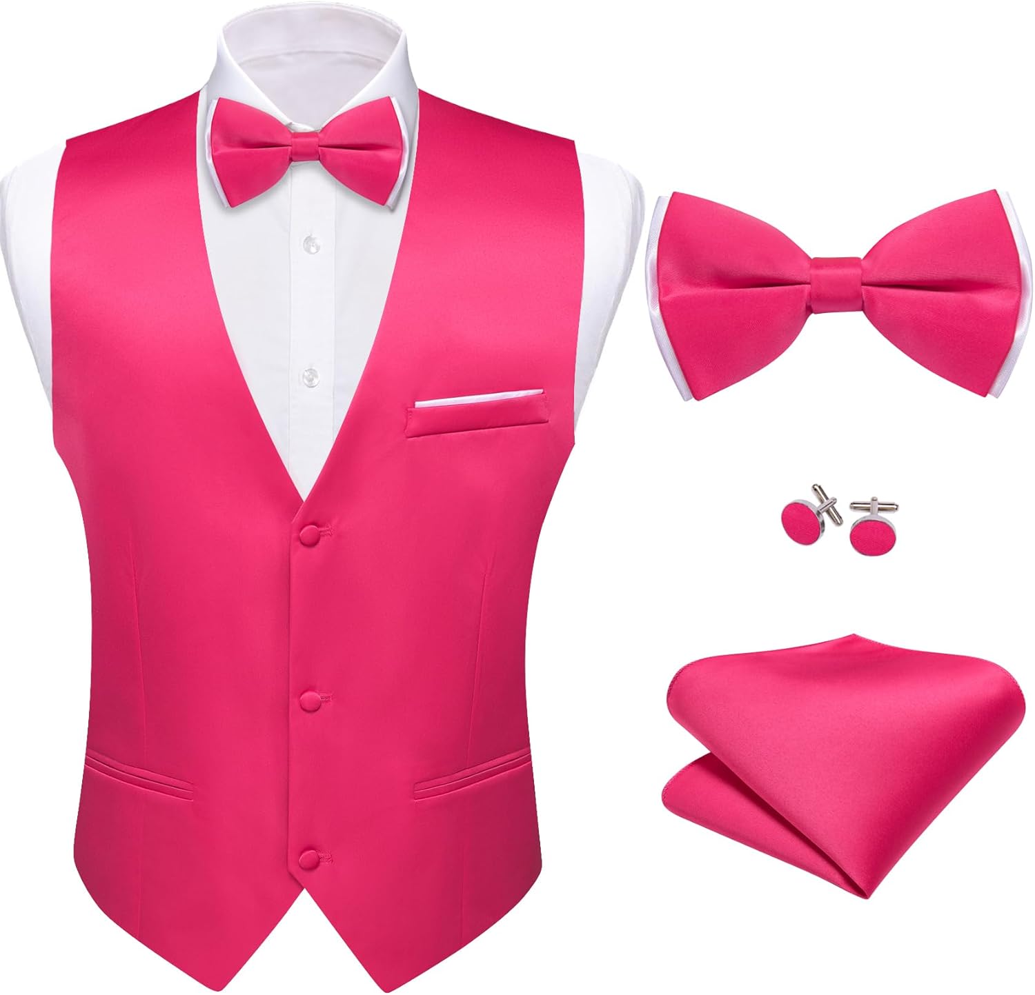Barry.Wang Mens Suit Vest Bow Tie Set for Formal Events