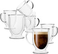 BTaT Coffee Mug Set - 6 Double Wall 16 oz Glass Mugs