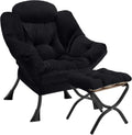 Black Lazy Chair with Folding Ottoman - Large Modern Accent Chair