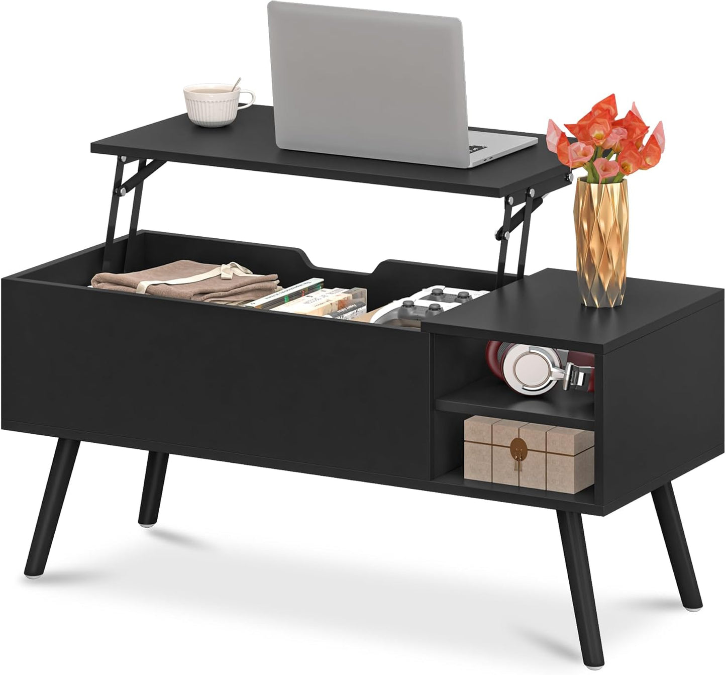 Black Lift Top Coffee Table with Hidden Storage