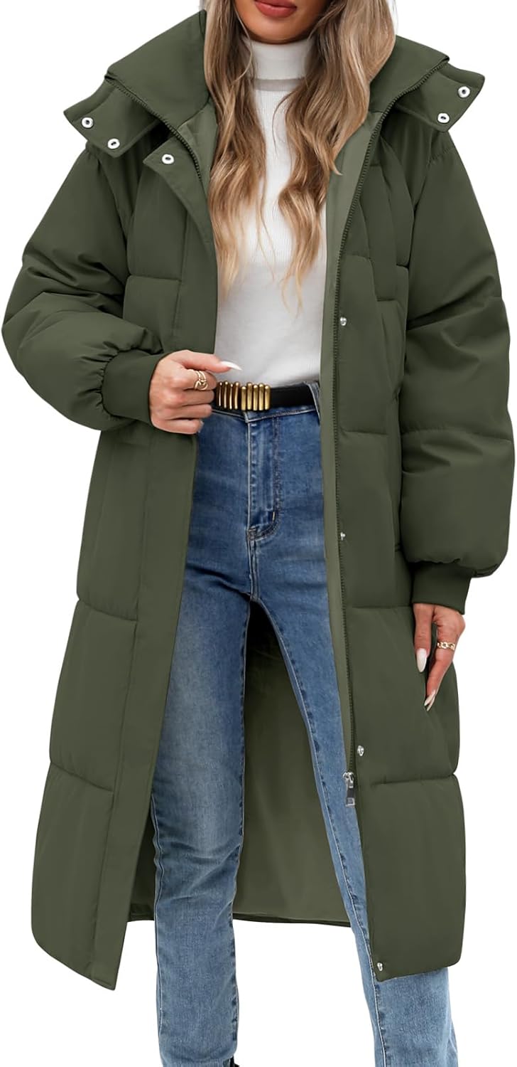 Women's Long Puffer Coat - Warm Quilted Jacket for Winter