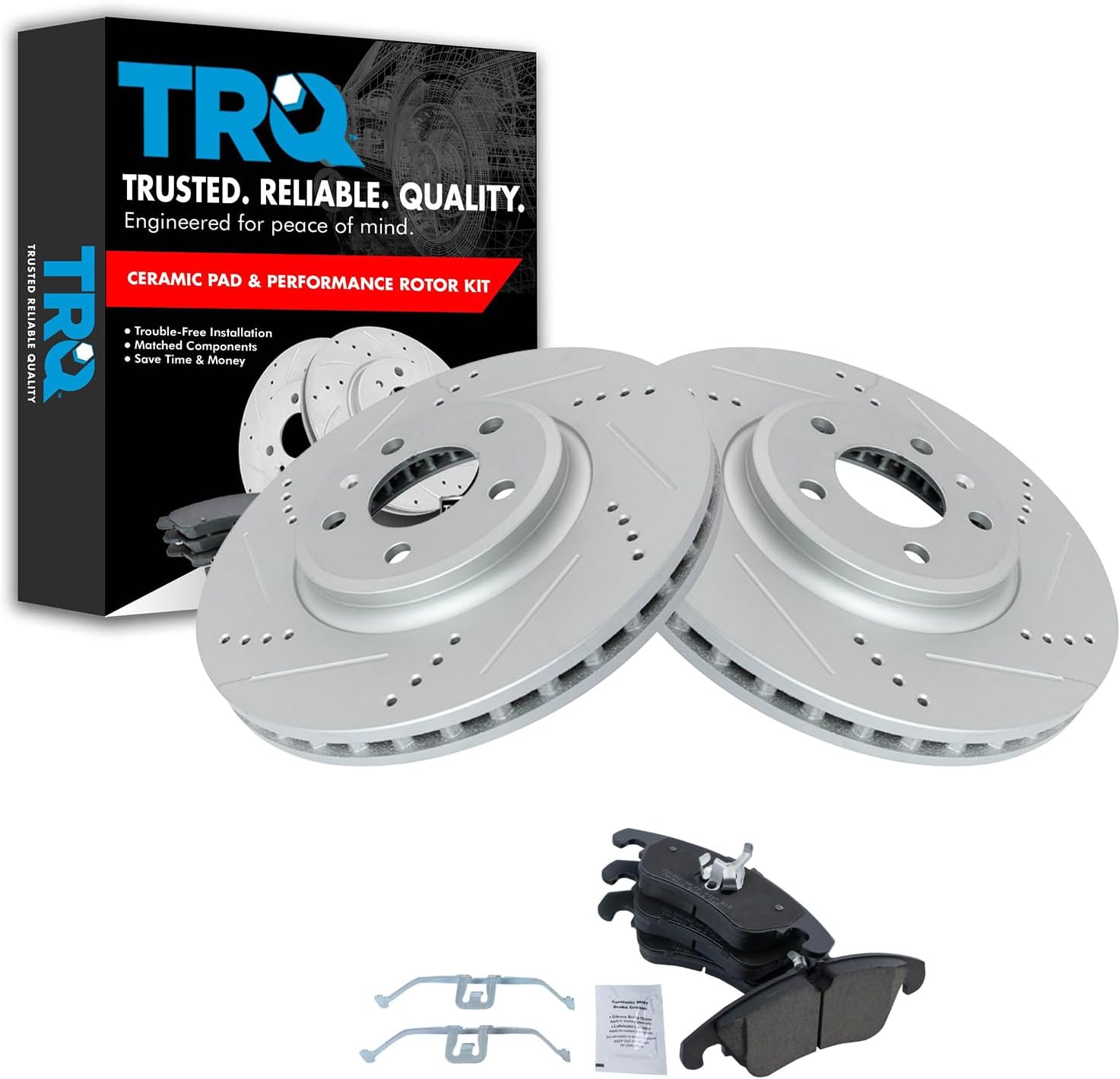 TRQ Front Performance Brake Pad & Rotor Kit for Audi Vehicles