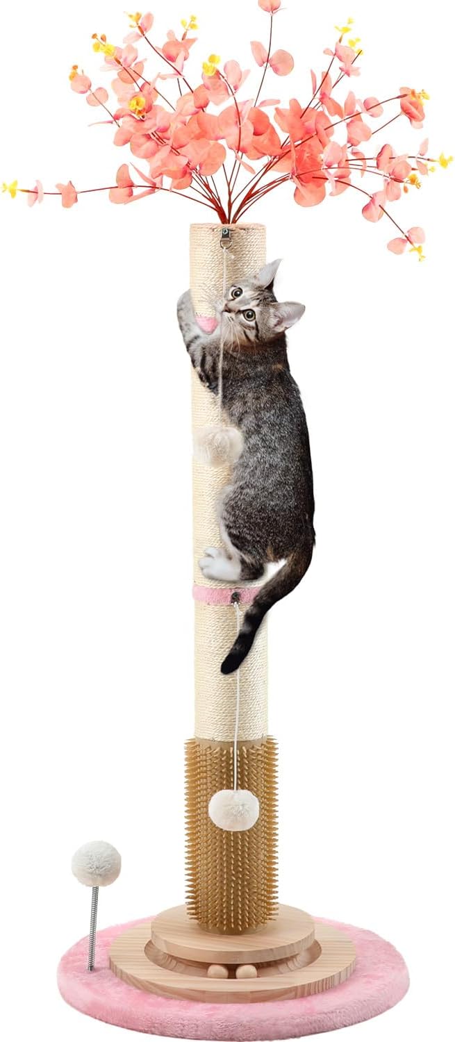 45 Inch Tall Cat Scratching Post with Interactive Toys for Cats
