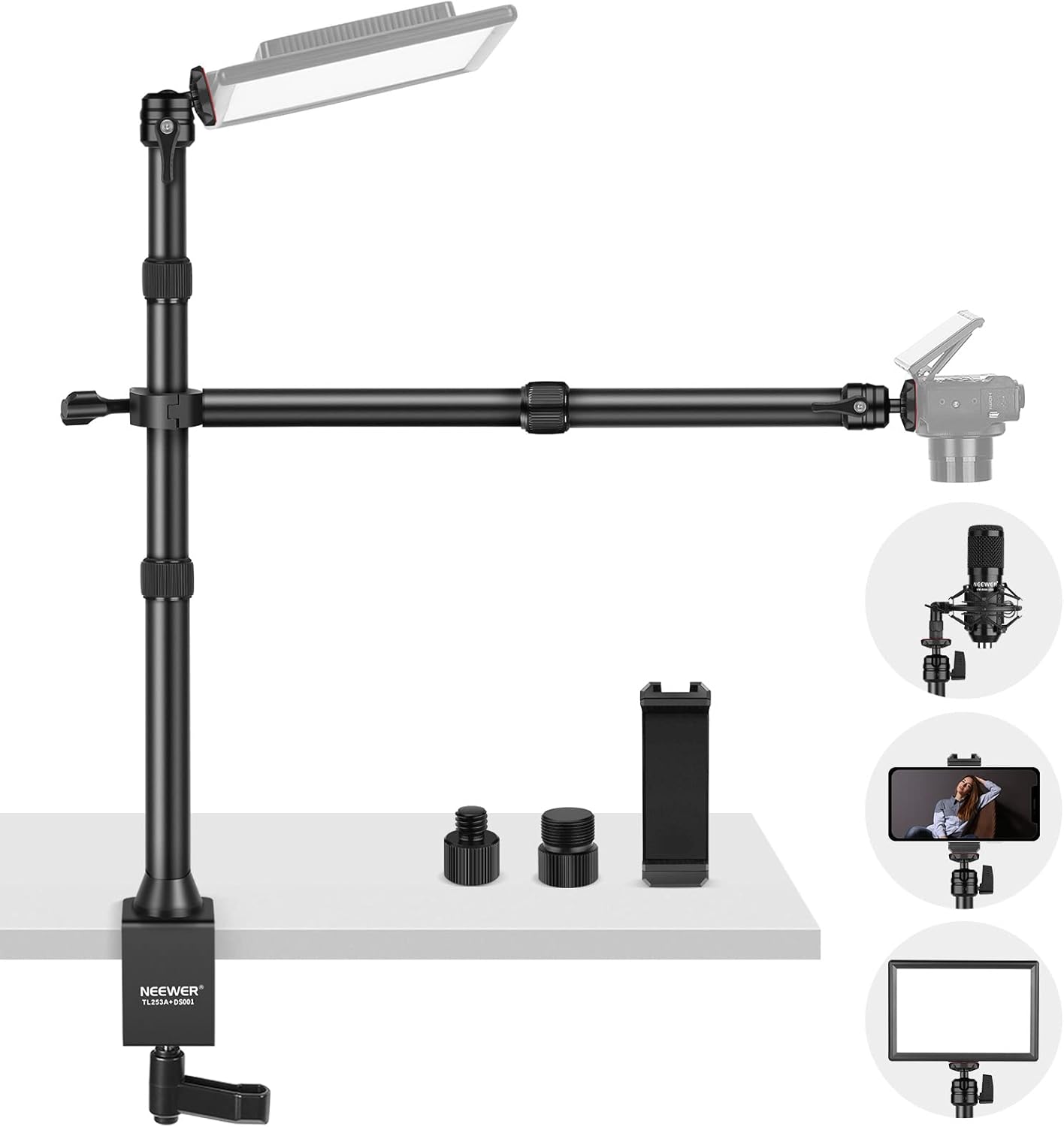 NEEWER TL253A+DS001 Table Tripod: Dual Telescopic Arms
