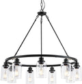 9-Light 32in Modern Farmhouse Chandelier - Wagon Wheel Pendant