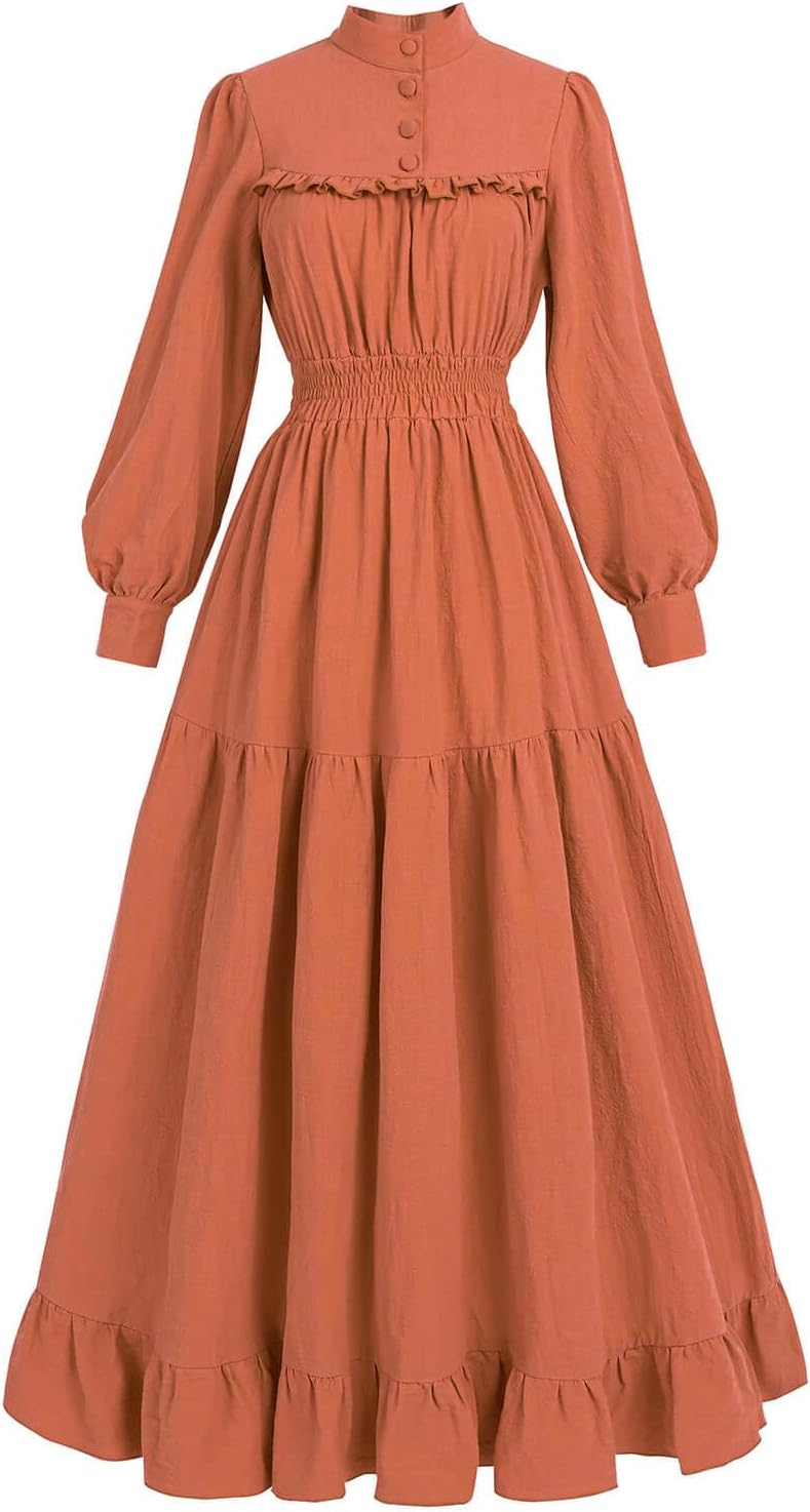 Nuoqi Victorian Dress for Women Long Sleeve Edwardian Costume