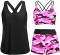 Tankini Swimsuit 3 Piece Set Blue Leaf - Tummy Control Tankini