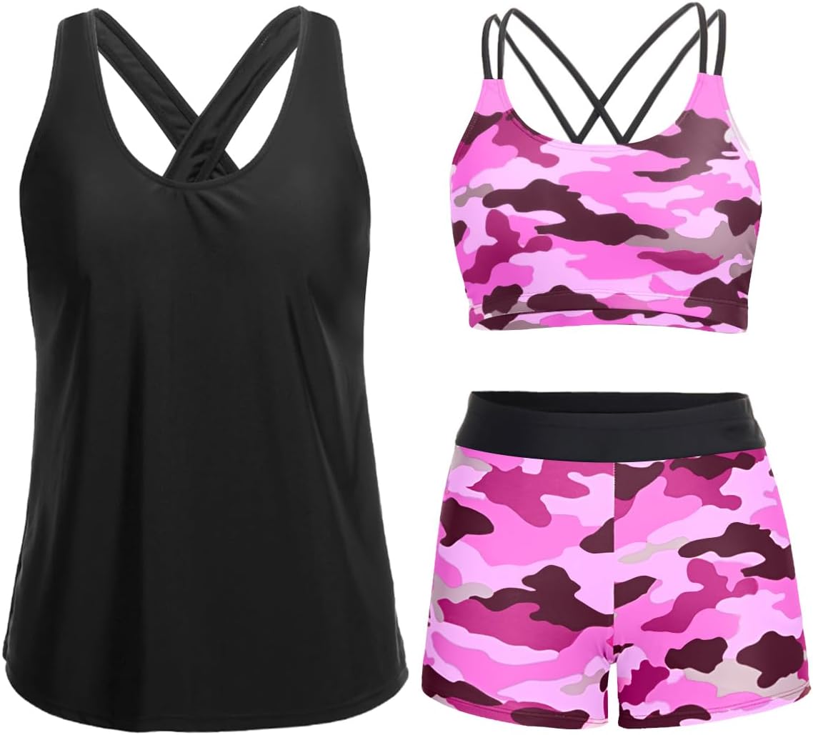 Stylish 3 Piece Tankini Swimsuits for Women with Tummy Control