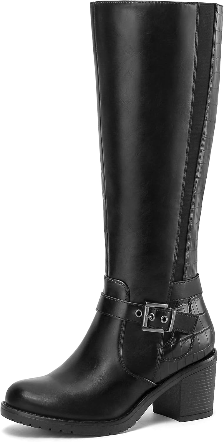 mysoft Women's Knee High Boots with Chunky Block Heels