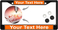 Orange/White Text Black Powder-Coated Metal License Plate Frame