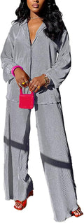 kaimimei Casual 2 Piece Outfit for Women - Linen Button Shirt & Wide