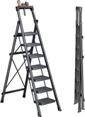 7 Step Stool with Tray Support 660 lbs Capacity - Foldable Step Ladder