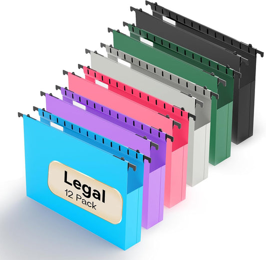 Durable Legal Size Hanging File Folders with 2 Inch Expansion