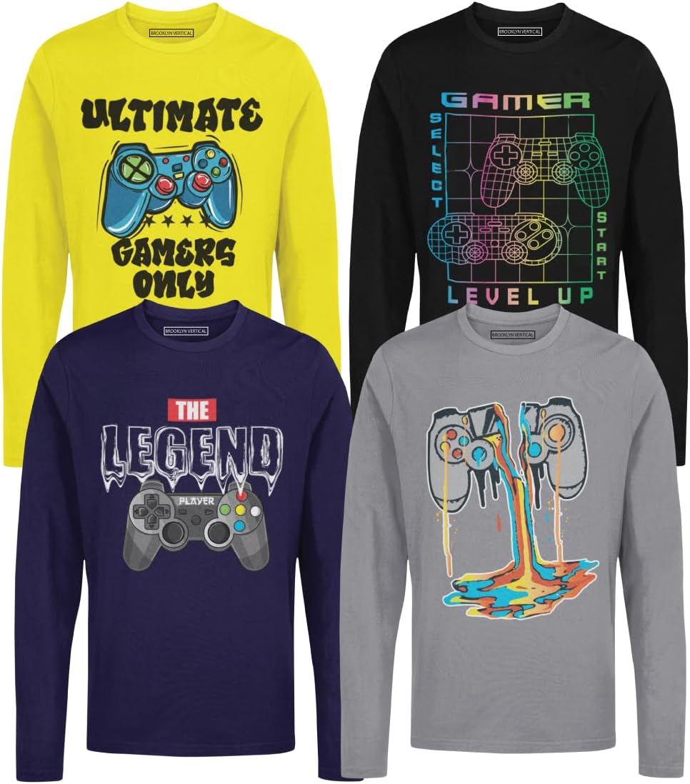 Brooklyn Vertical 4-Pack Boys Long Sleeve Crew Neck T-Shirts