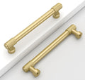 10 Pack 5in Gold Cabinet Pulls Knurled Handles - Solid Metal Drawer