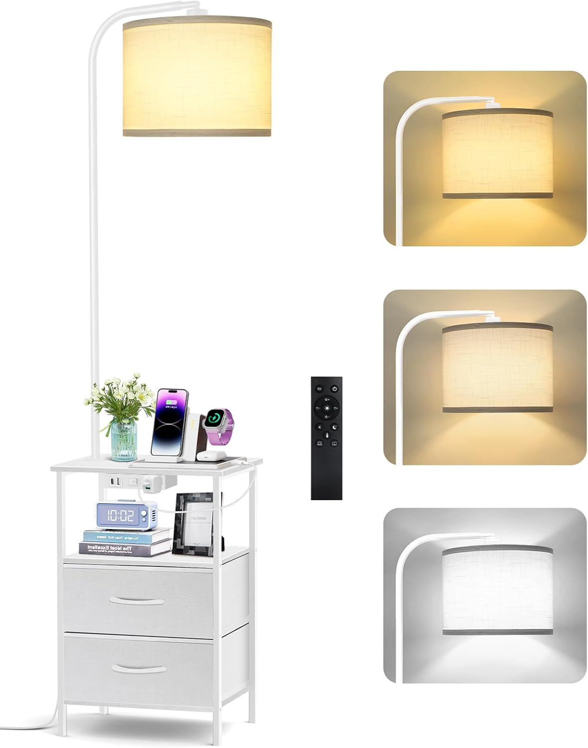 Versatile Floor Lamp with Table, Charging Station & Remote Control