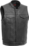 Sharp Shooter Men's Motorcycle Leather Vest - Classic Black Band