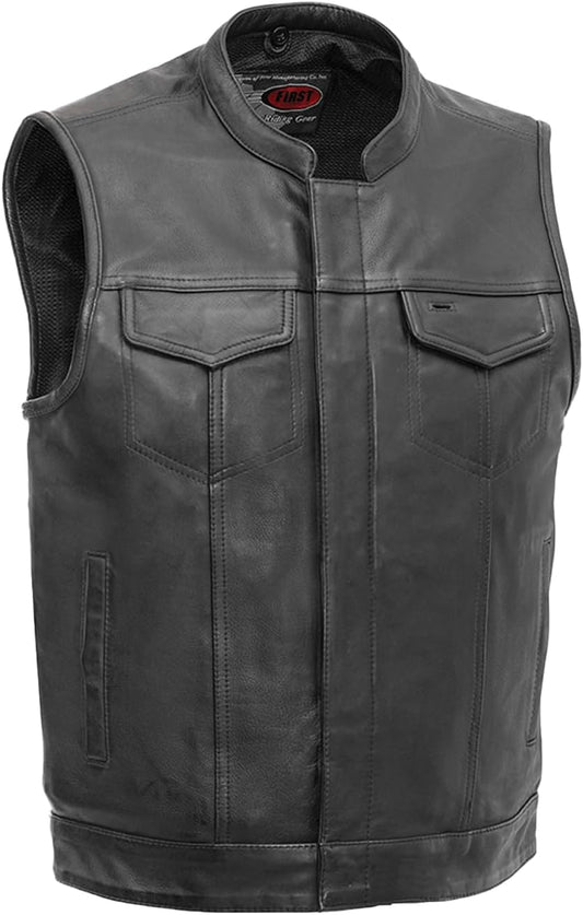 Sharp Shooter Men's Motorcycle Leather Vest for Stylish Riders