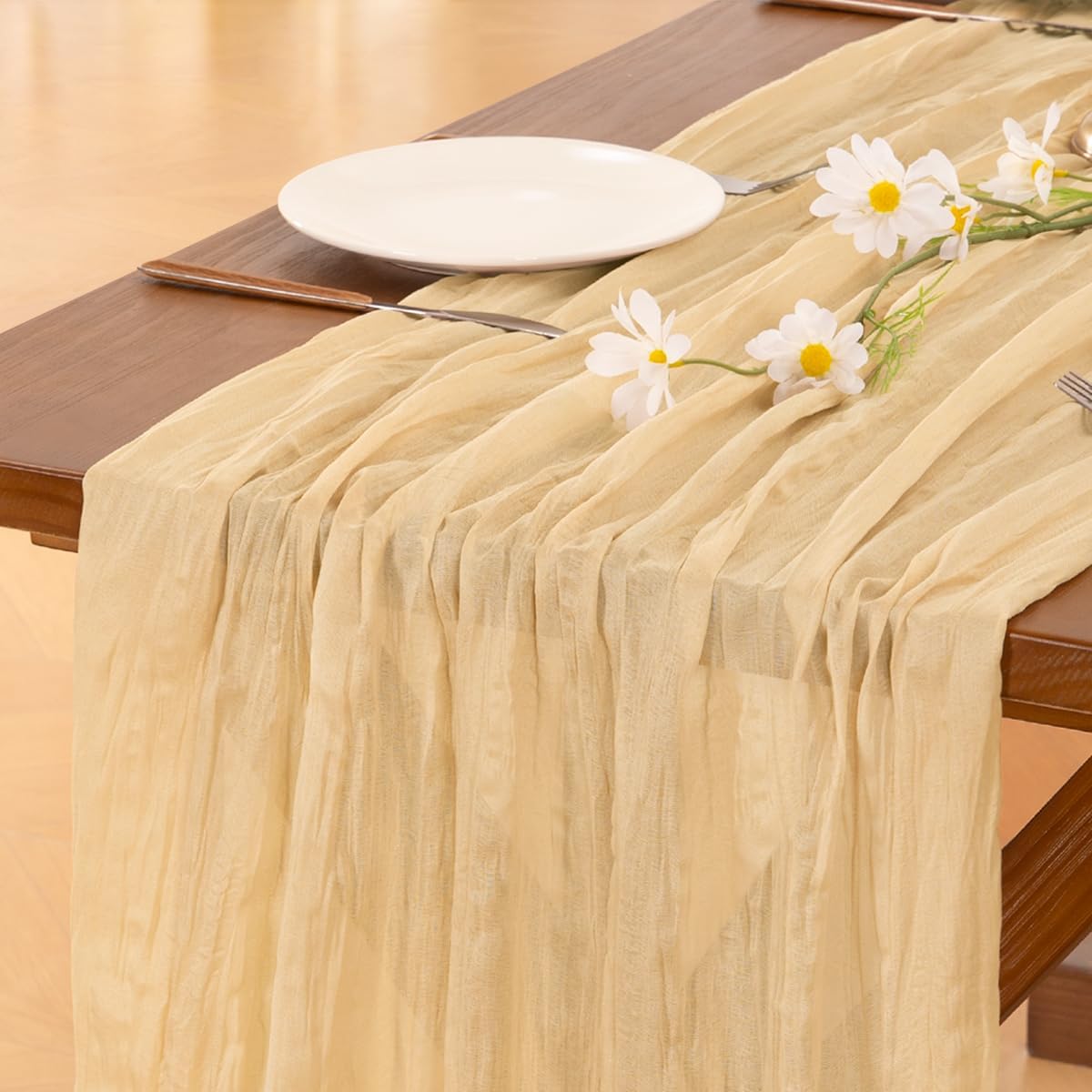 Socomi 10pcs Gold Champagne Cheesecloth Table Runner for Events