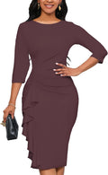 Church Dresses for Women 3/4 Sleeve Ruffle Vintage Pencil Midi