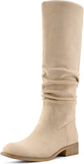Knee High Faux Suede Boots for Women - Low Heel Slouch Style
