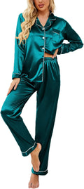 Ekouaer Women's Classic Satin Button Down Pajama Set - Long Sleeve