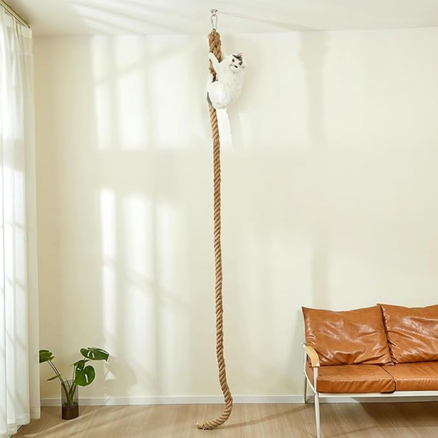 Cat Climbing Jute Rope for Ceiling with Hook - 8.9Ft Long