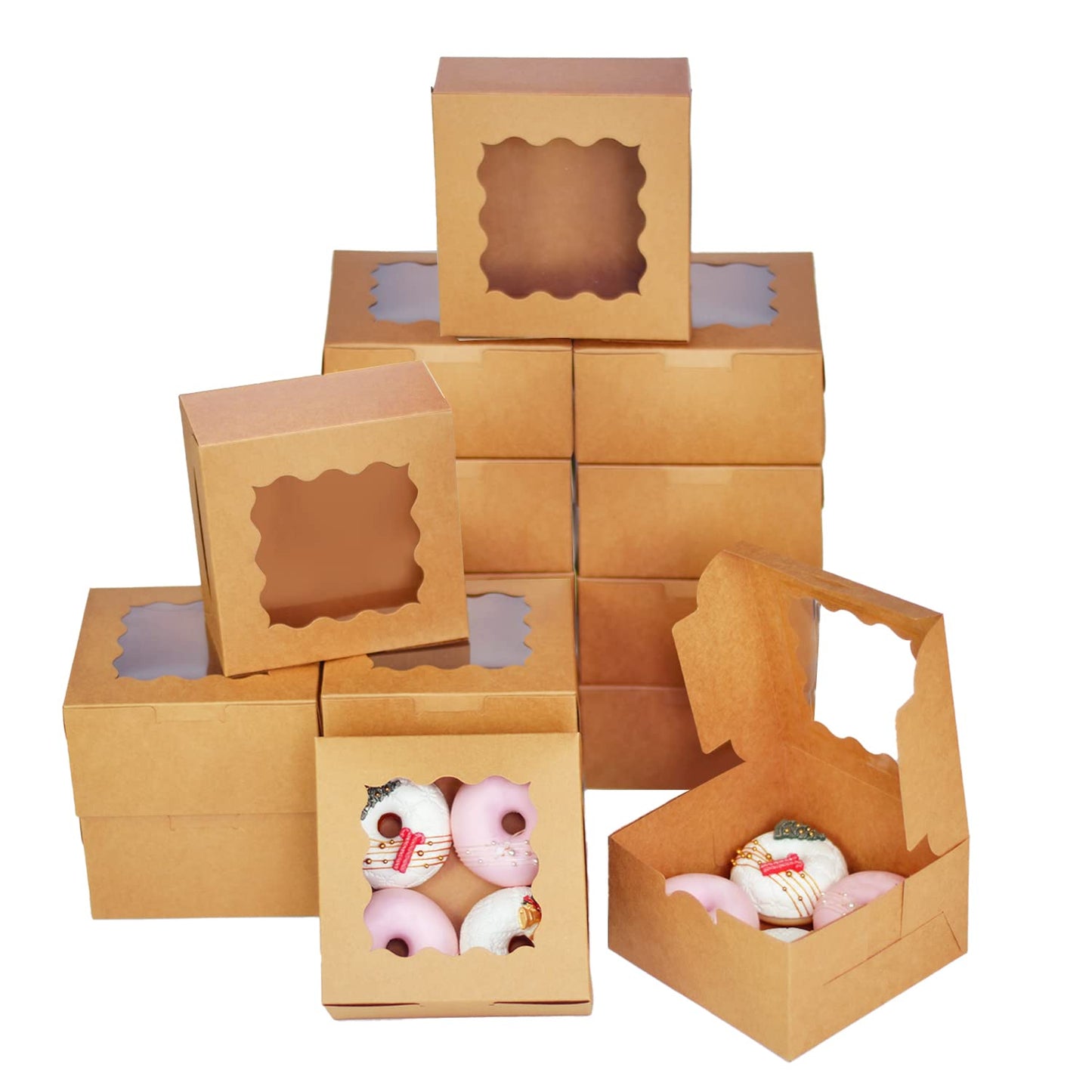 Kraft Cookie Boxes 100pcs 6x6x3 inches for Bakery Treats