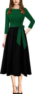 VFSHOW Womens Pleated A-Line Midi Dress - Flattering Office and Party