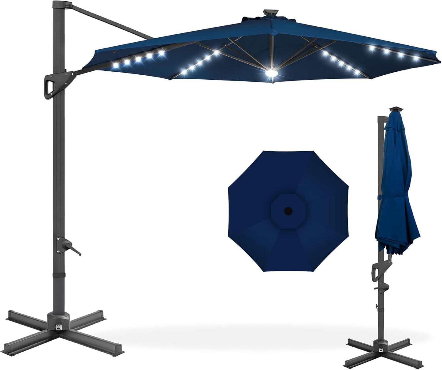 10ft Solar LED Cantilever Patio Umbrella for Outdoor Shade