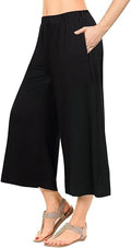 Women's Elastic Waist Solid Palazzo Wide Leg Pants - Casual Comfort