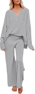 Pink Queen Women's 2 Piece Knit Sweatsuit - Cozy Fall Lounge Set neck