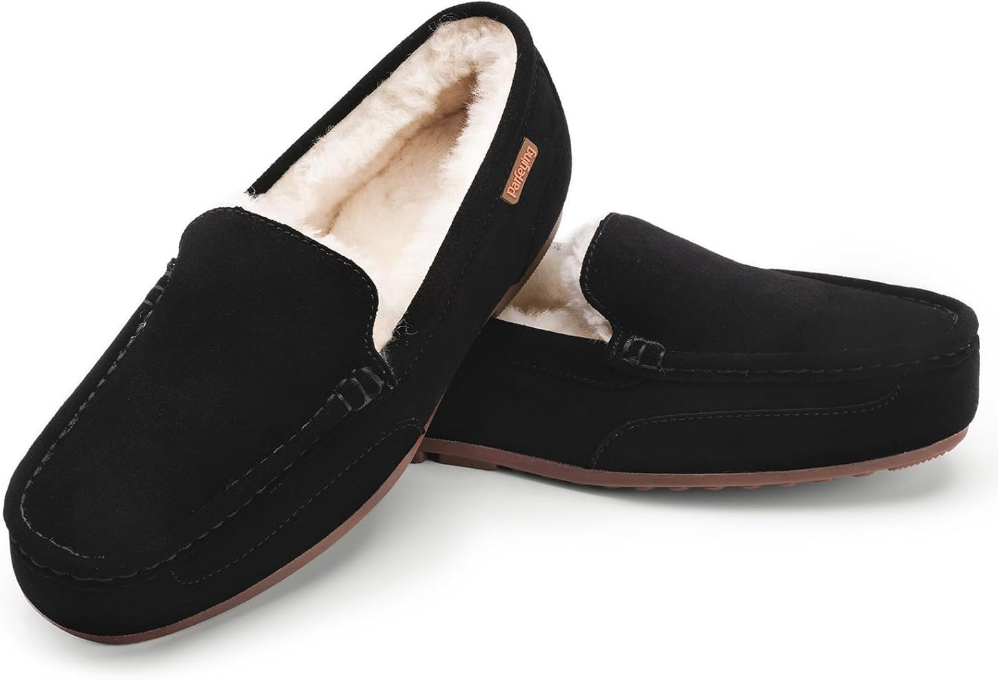 Parfeying Men's Indoor Outdoor Sheepskin Moccasins Slippers