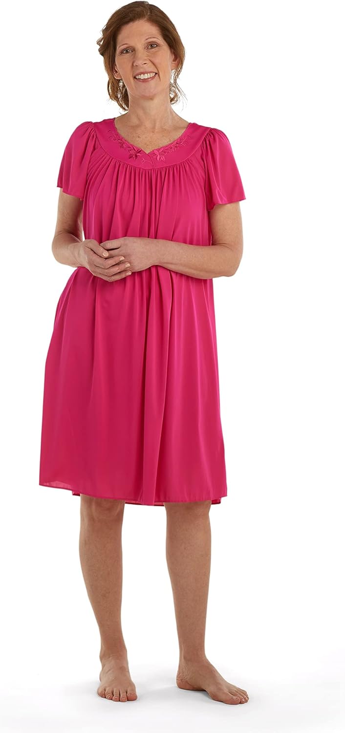 Miss Elaine Women's Short Tricot Nightgown with Flutter Sleeves