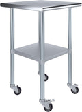 Stainless Steel Work Table 24 in x 24 in with Wheels - Heavy Duty