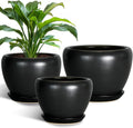 Ceramic Planters Pots Set of 3 - Black Mid-Century Planters