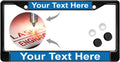 Black Powder-Coated Metal License Plate Frame - Blue/White Text