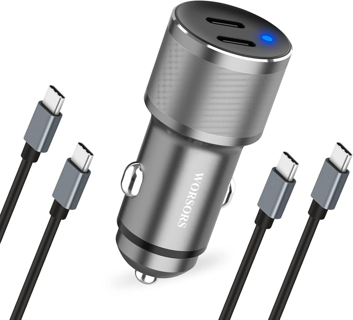 Super Fast Dual USB C Car Charger + 2X Cables by WORSORS