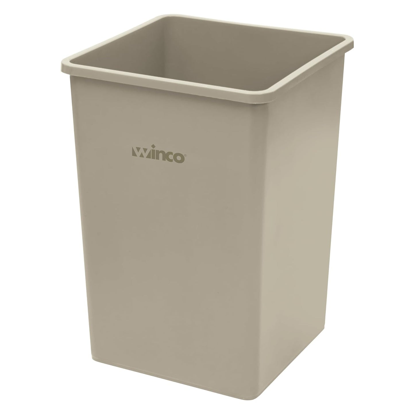 Winco Commercial Square Plastic Trash Can, 35 Gallon, Beige