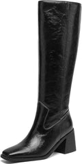 Pointed Toe Knee High Boots with Block Heels - Tall Fashion Boots