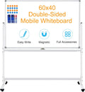 Magnetic Dry Erase White Board with Stands 60 x 40 in - Double-Sided