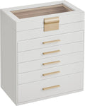 Jewelry Box Organizer with Glass Lid, 6-Layer Storage - Chic White