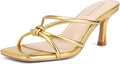 Kitten Strappy Heels for Women Knotted Square Open Toe Slip On Mule (7