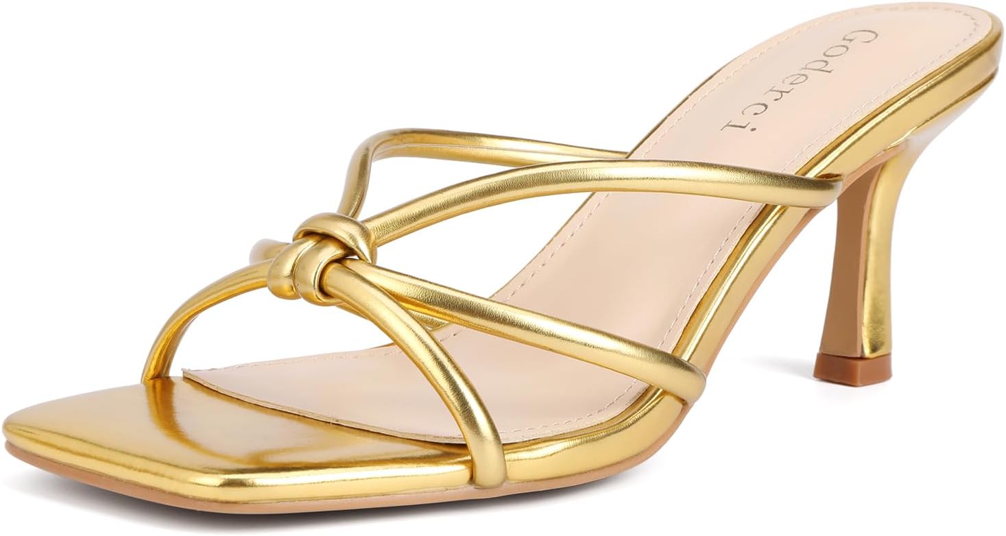 Kitten Strappy Heels for Women - Stylish Knotted Slip On Mules