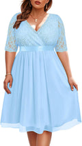 Pinup Fashion Plus Size Lace Chiffon Wrap V Neck Dress - Flattering