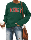 Merry Christmas Sweatshirt Women Merry Graphic Letter Printed Crewneck
