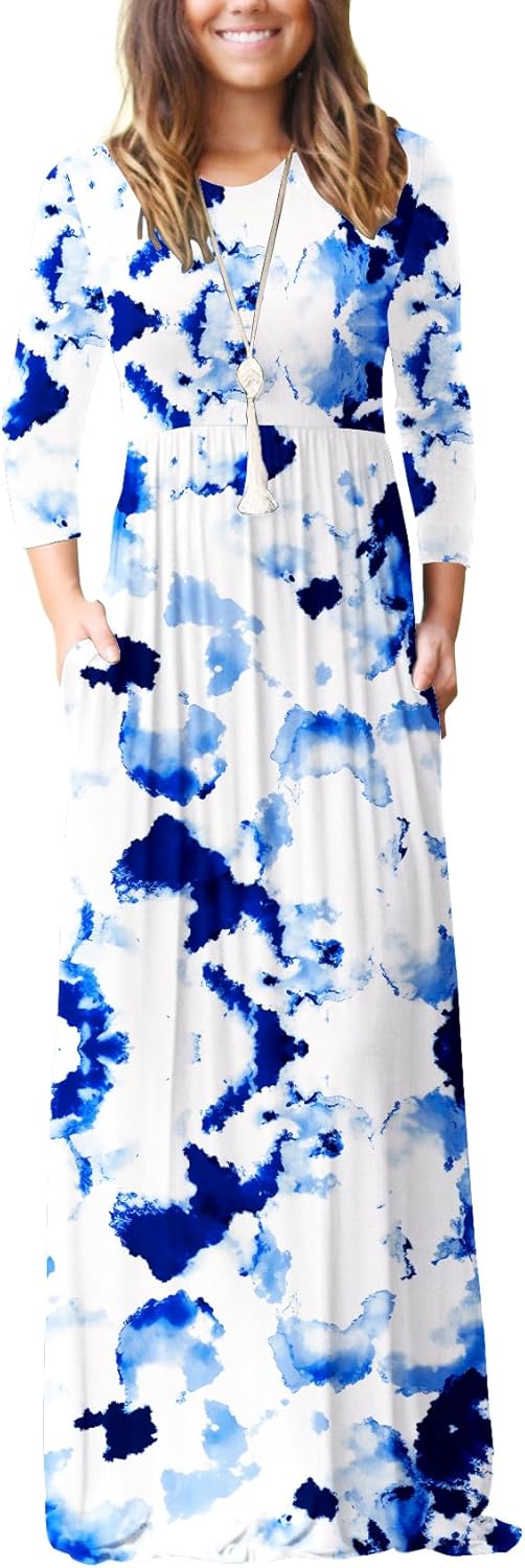 GRECERELLE Women Long Sleeve Casual Maxi Dress with Pockets