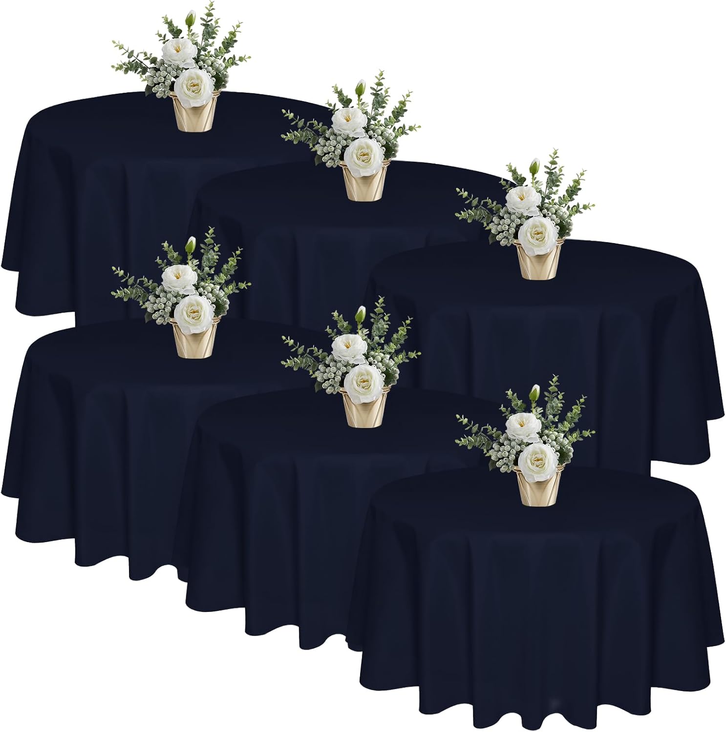 6 Pack 90 In Round Navy Blue Tablecloths for Elegant Events