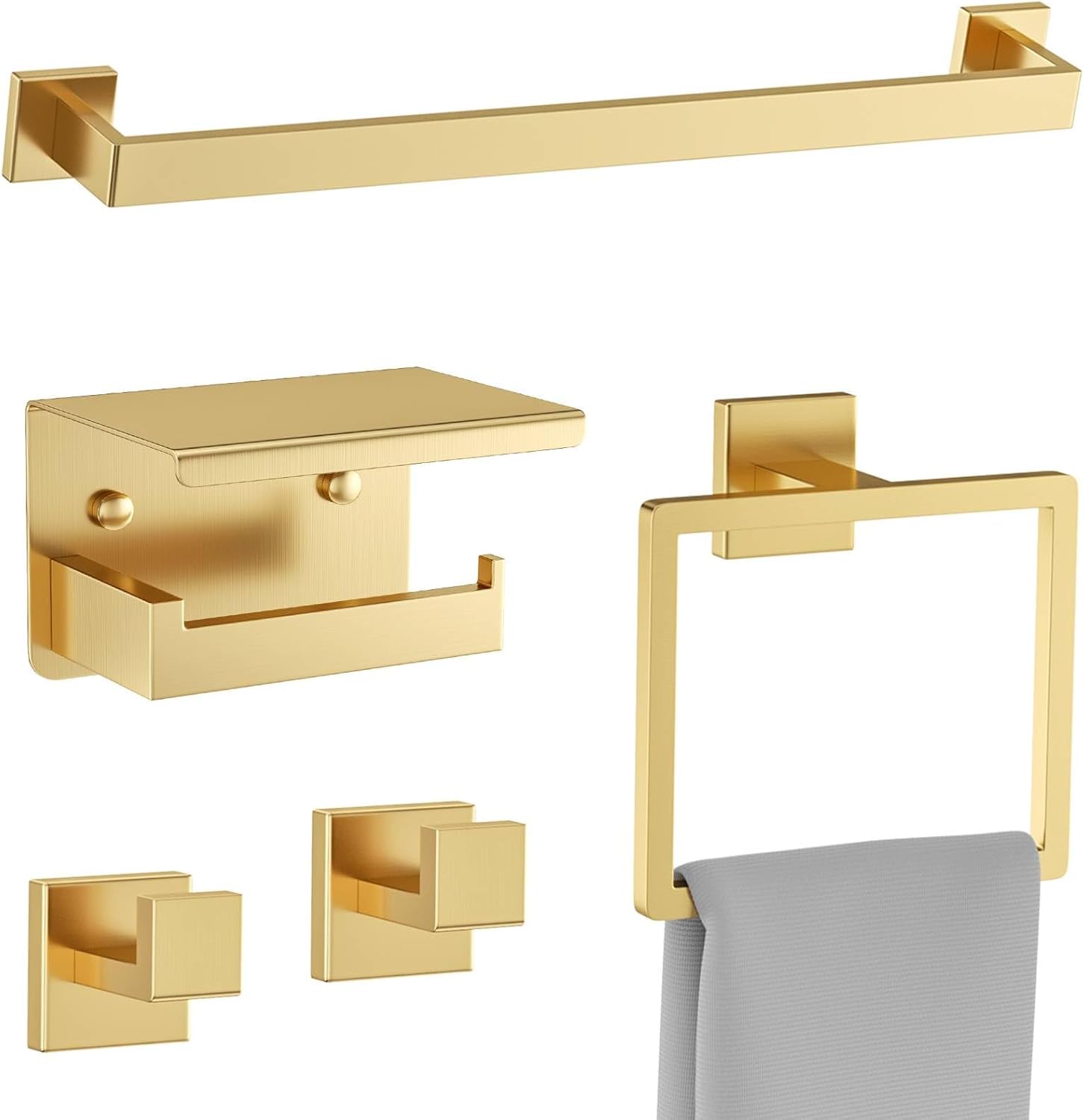 Brushed Gold Towel Bar Set 5 Pieces for Stylish Bathrooms