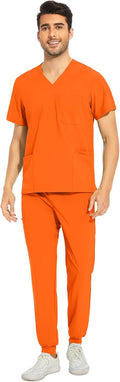 COZYFIT Men Scrubs Set Stretch V-Neck & Jogger Pant - 8 Pockets design